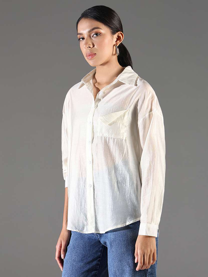 women cream solid long sleeve regular shirt - 21696522 -  Standard Image - 2