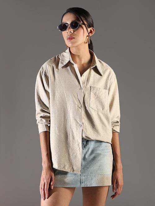 women beige long sleeve regular shirt - 21696524 -  Standard Image - 0