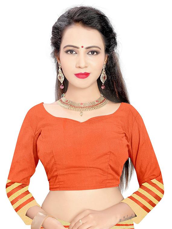 women orange solid bordered saree - 21696546 - Standard Image - 2
