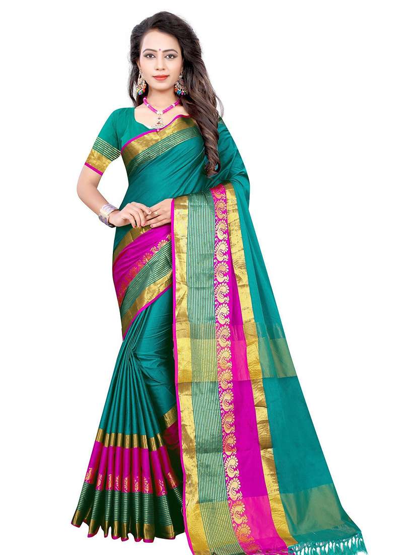 women solid zari bordered saree