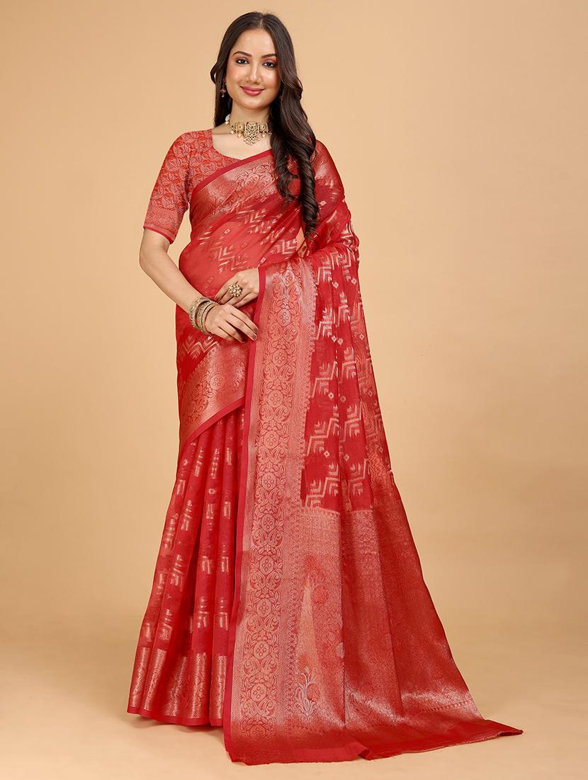 women red printed zari bordered saree - 21696568 -  Zoom Image - 0