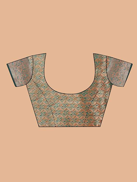 women teal printed zari bordered saree - 21696576 -  Standard Image - 2