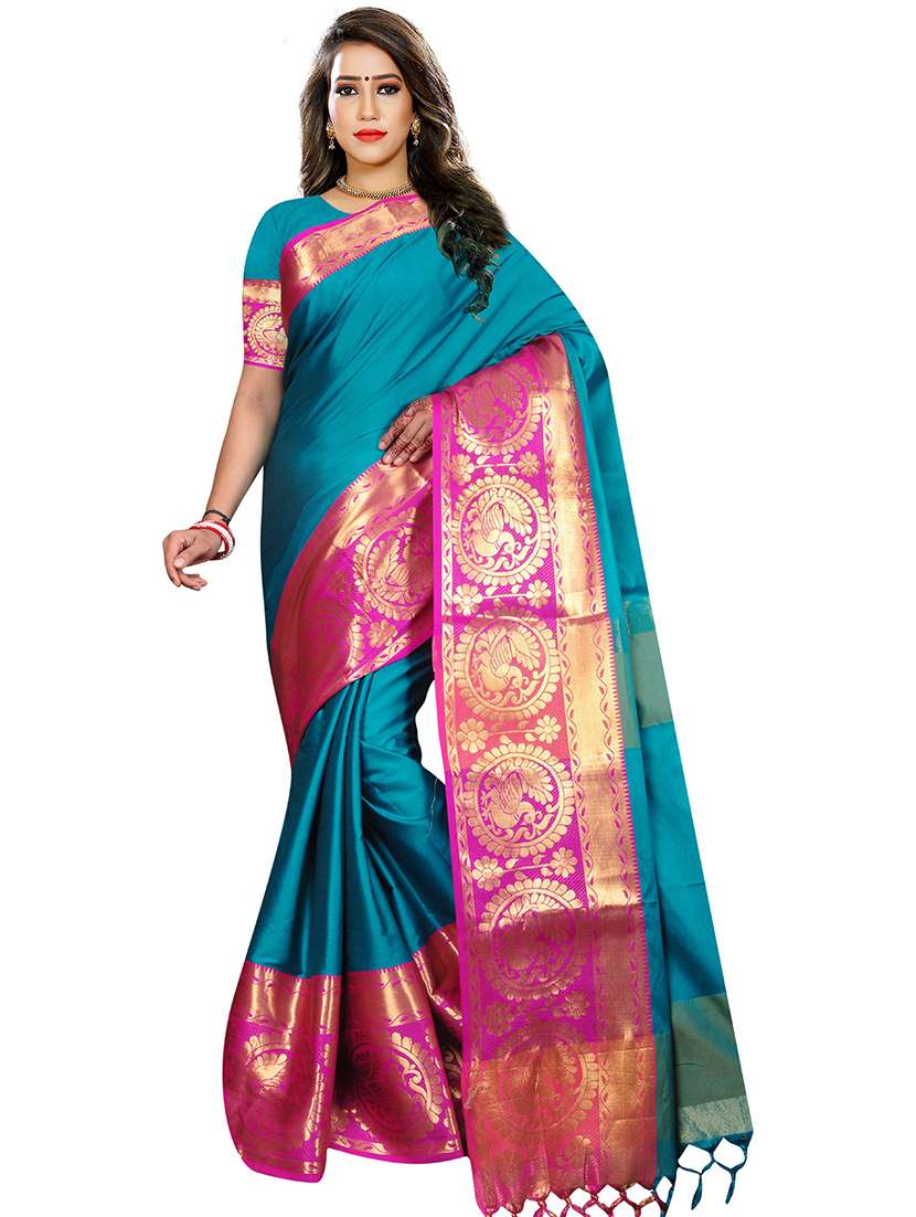 women solid with bordered saree - 21696622 - Zoom Image - 0