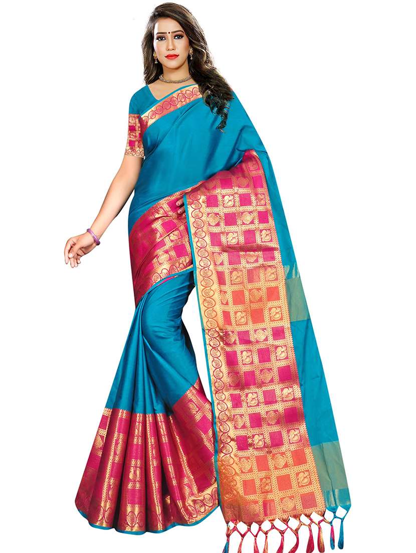 women solid zari bordered saree