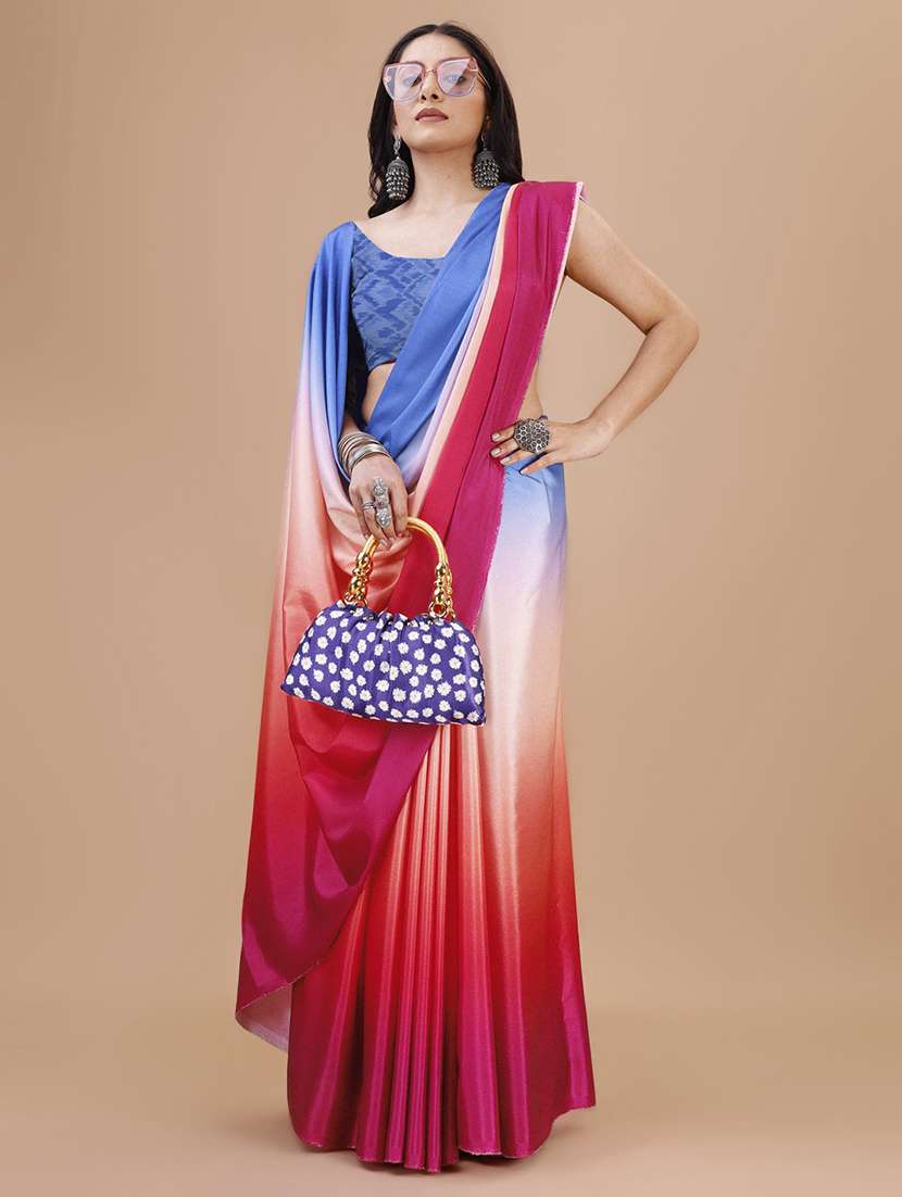 women multi color ombre plain saree