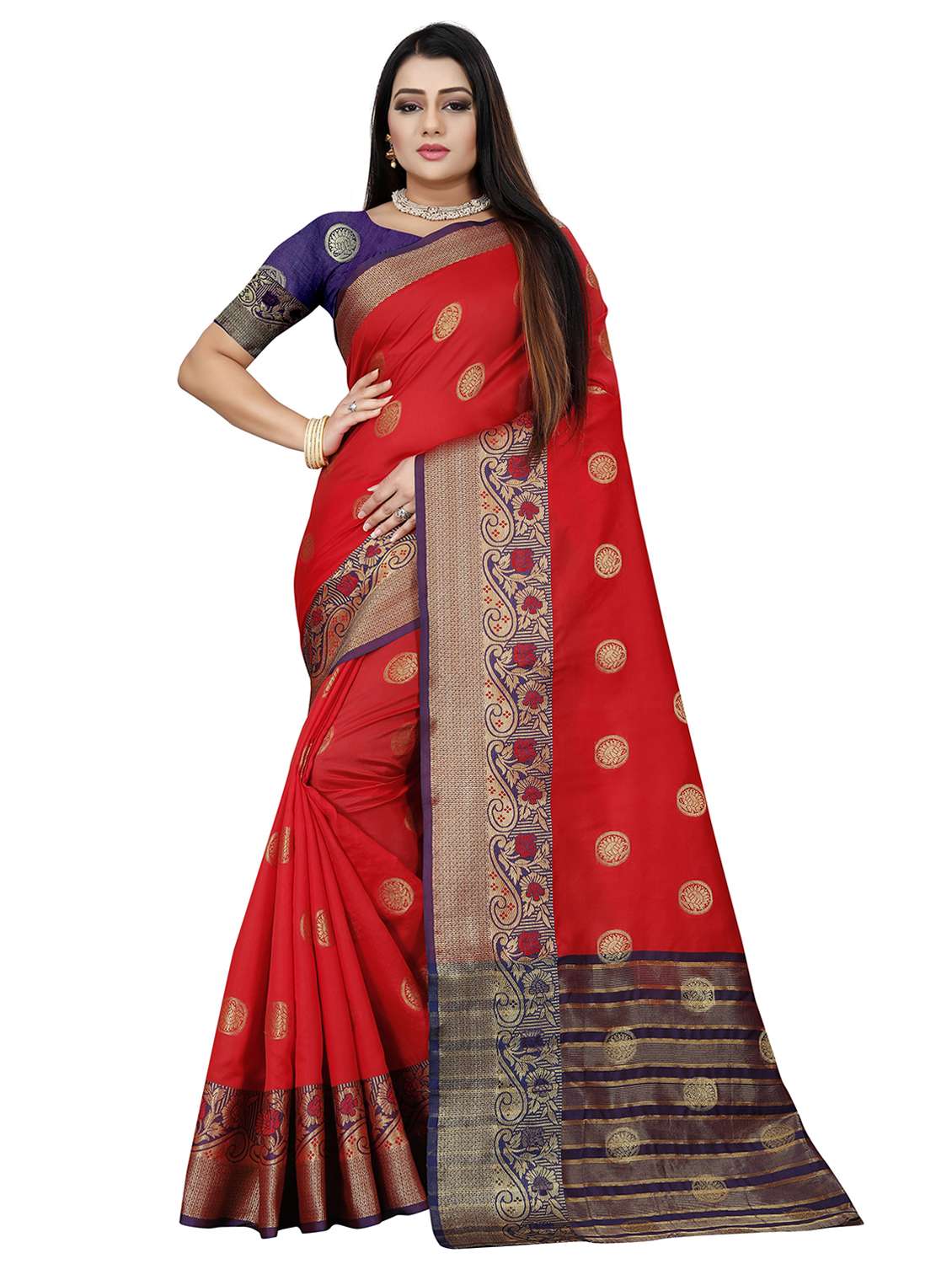women self design zari bordered saree