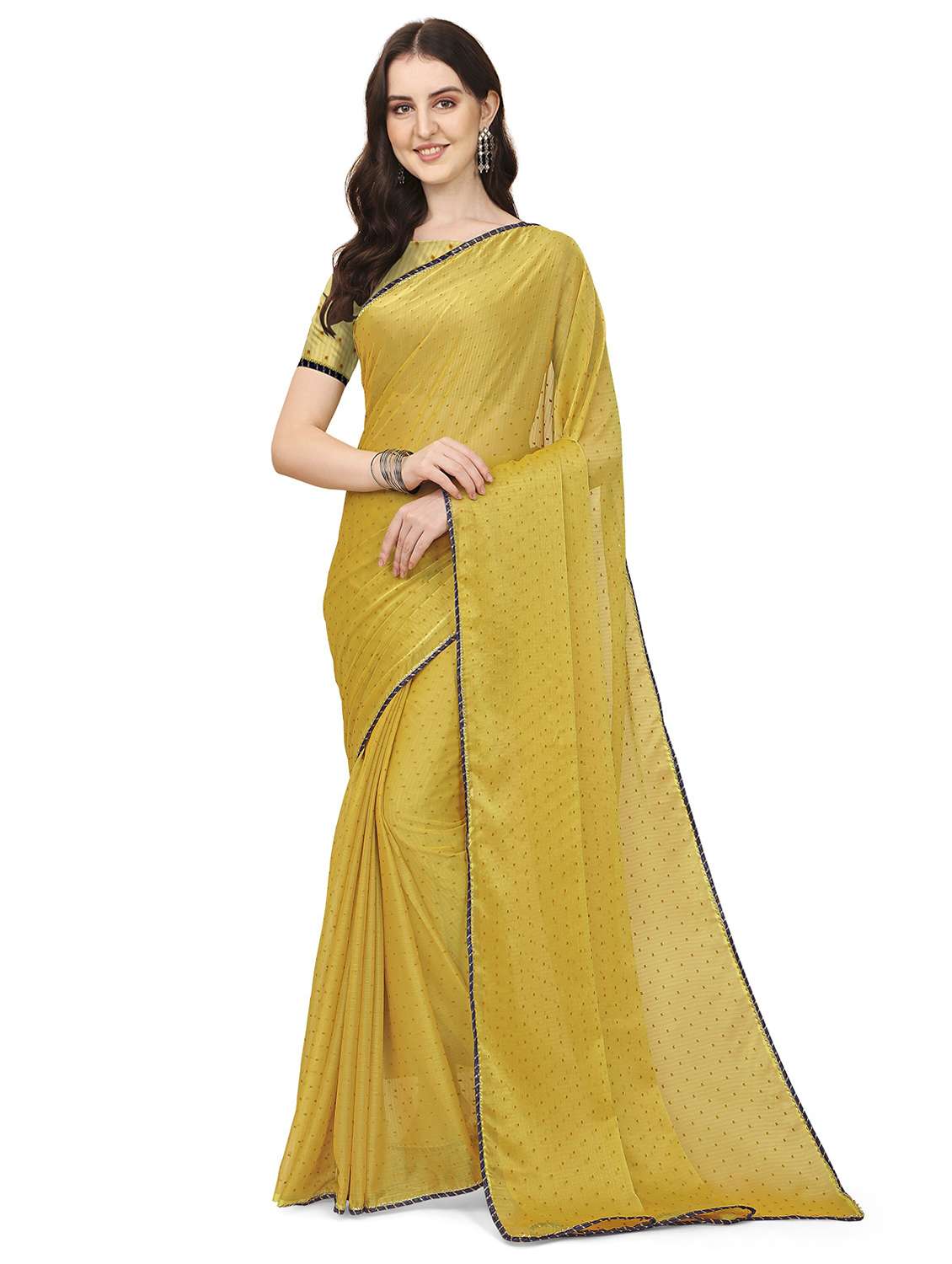 women yellow self design saree