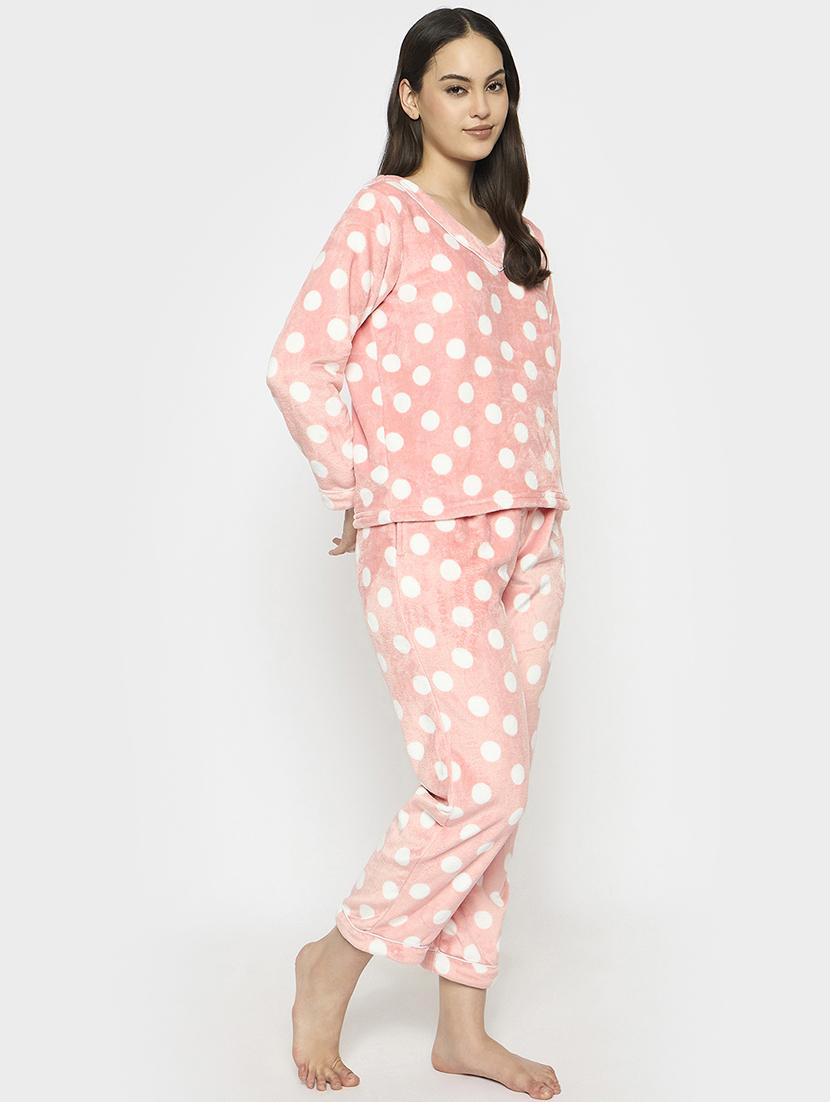 women peach printed v neck nightwear pyjama set - 21696936 - Standard Image - 2