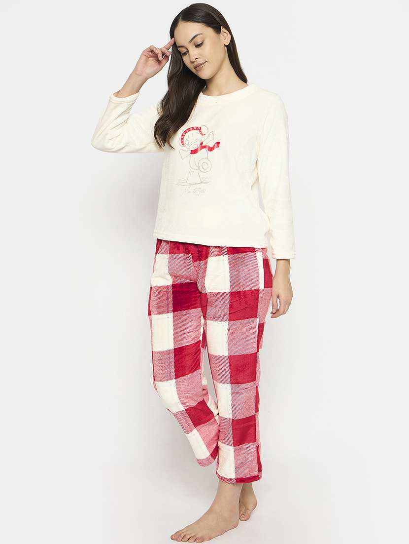 women cream self design nightwear pyjama set - 21696938 - Standard Image - 2