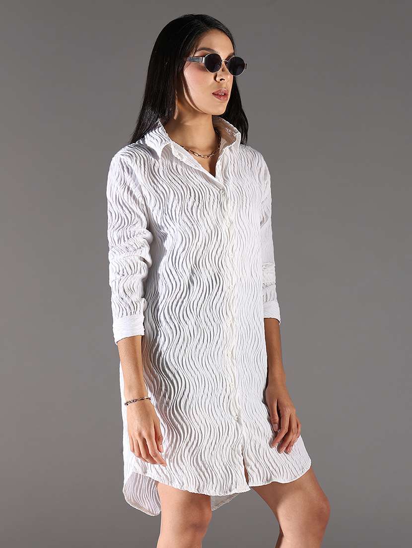 women white solid three quarter sleeve shirt dress - 21696940 -  Standard Image - 2