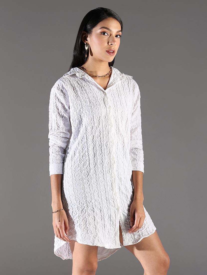 women white solid three quarter sleeve shirt dress - 21696942 - Standard Image - 2