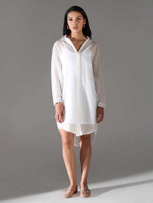 women white solid long sleeve shirt dress - 21696946 -  Standard Image - 0
