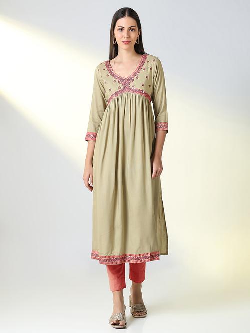 women three quarter sleeve a-line kurta - 21696953 -  Standard Image - 0