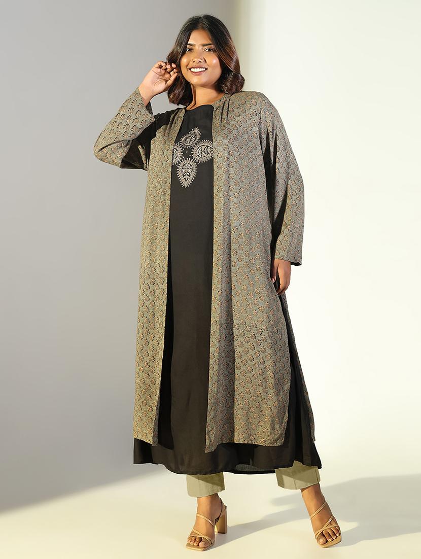 women three quarter sleeve kurta with jacket - 21696961 - Zoom Image - 0