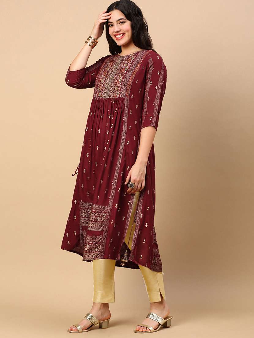 women three quarter sleeve anarkali kurta - 21696962 -  Standard Image - 2