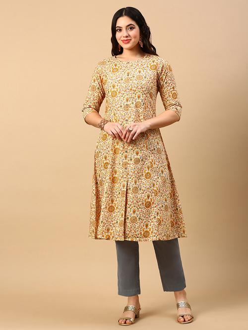 women three quarter sleeve a-line kurta - 21696963 - Standard Image - 0