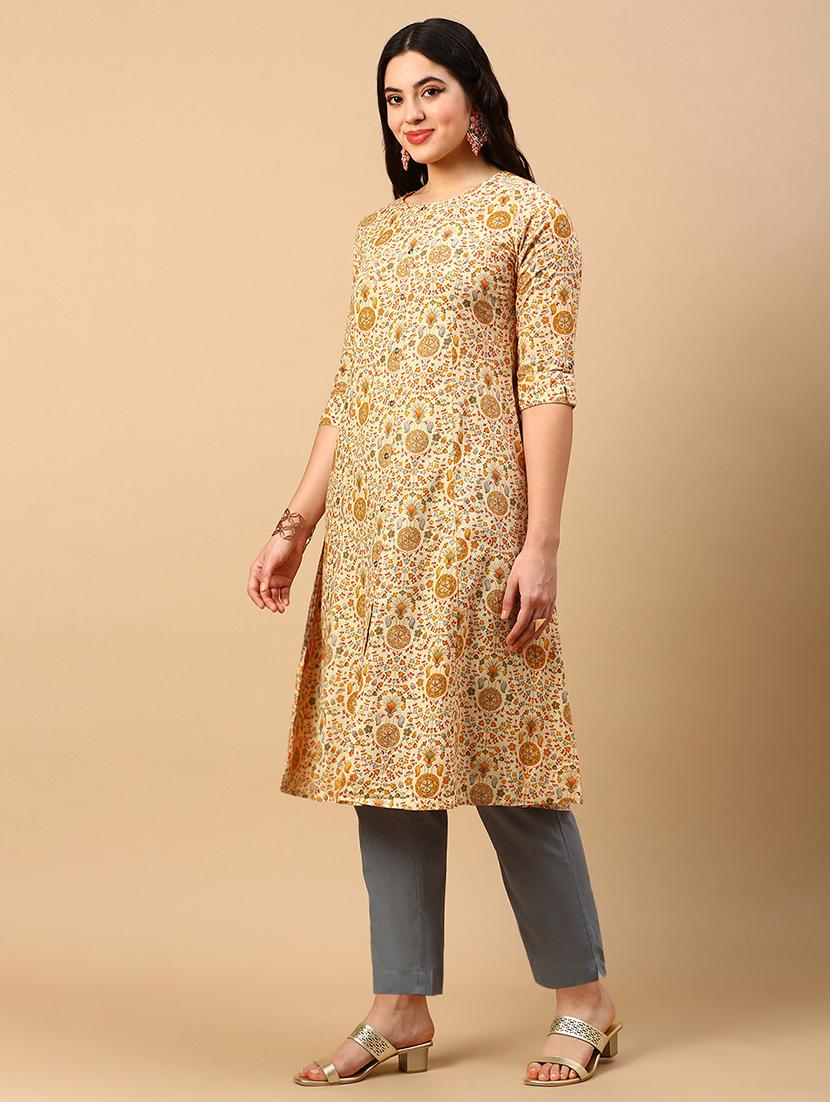women three quarter sleeve a-line kurta - 21696963 - Standard Image - 2