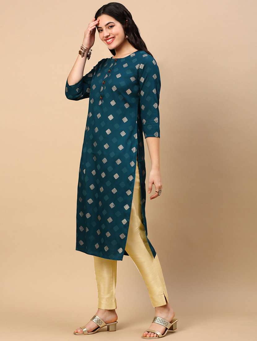 women three quarter sleeve straight kurta - 21696965 -  Standard Image - 2