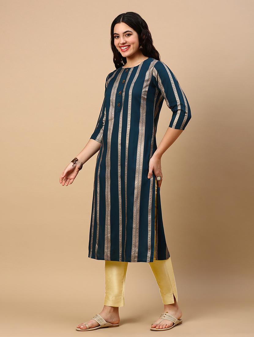 women three quarter sleeve straight kurta - 21696967 - Standard Image - 2