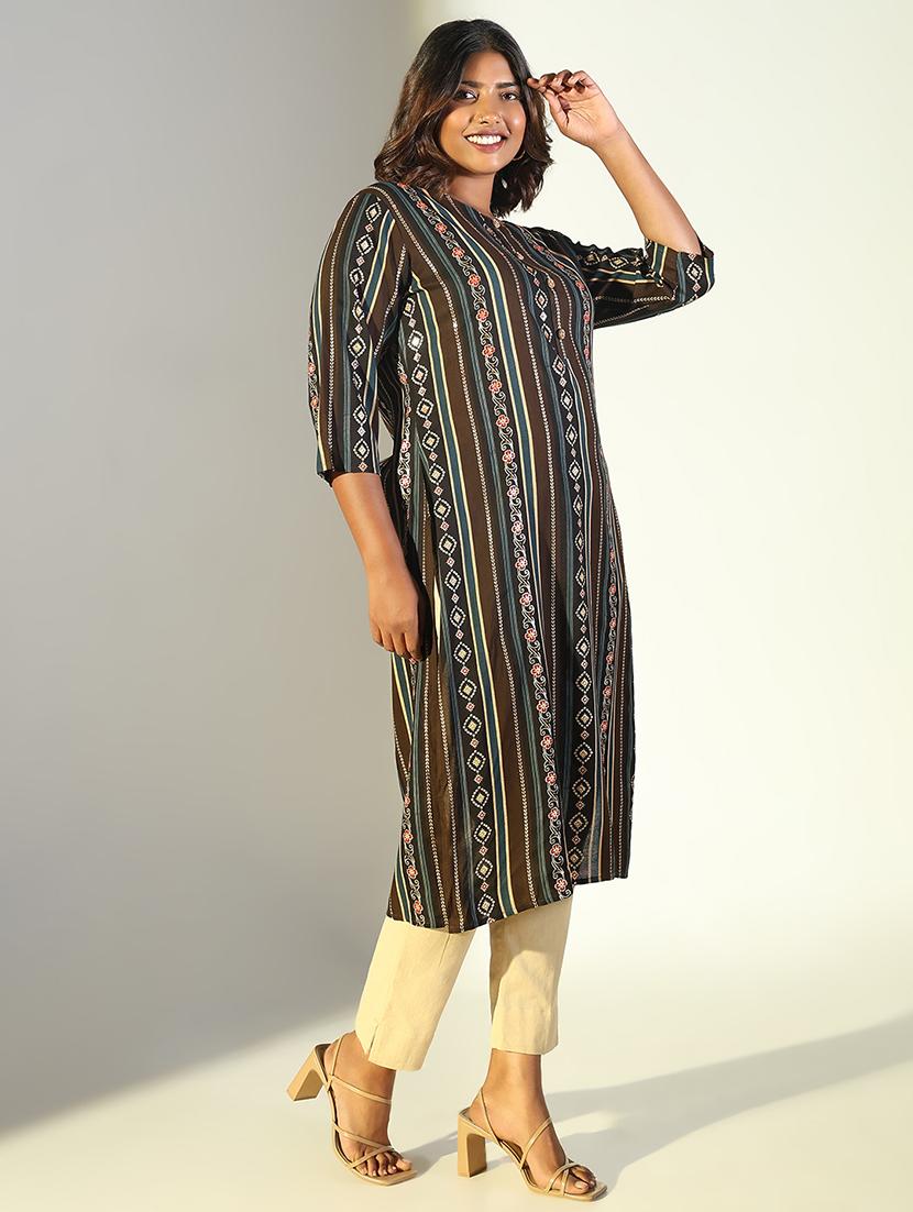 women three quarter sleeve straight kurta - 21696968 - Standard Image - 2
