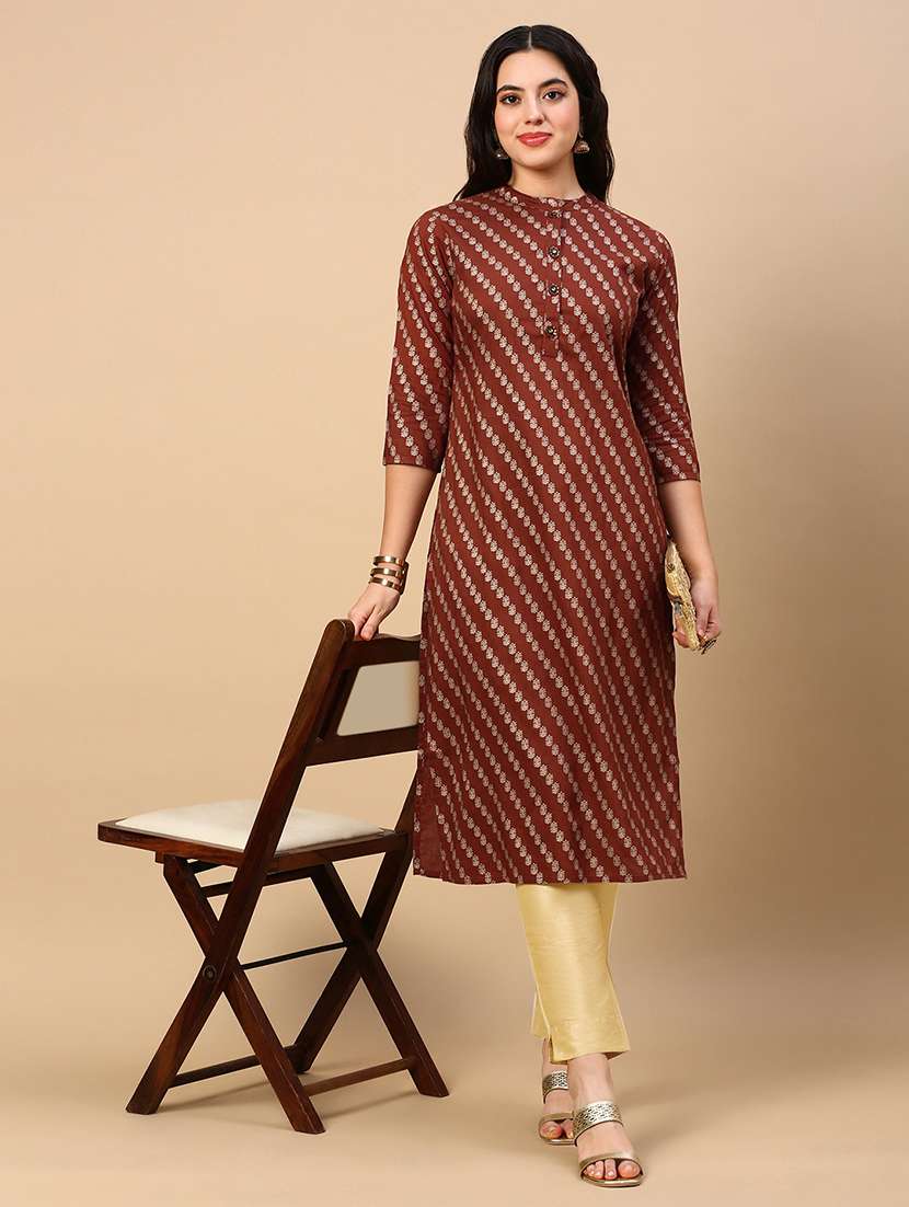 women three quarter sleeve straight kurta - 21696973 -  Standard Image - 2