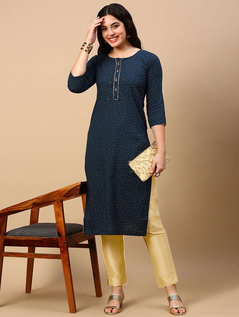 women three quarter sleeve straight kurta - 21696977 -  Standard Image - 2