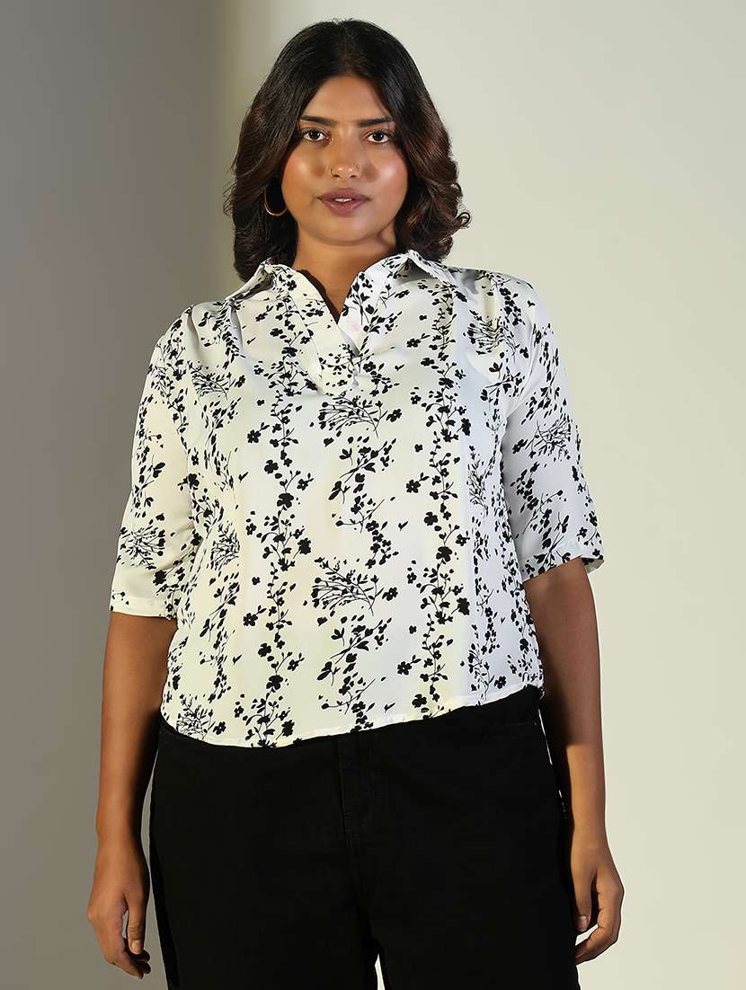 women floral printed collared neck regular top