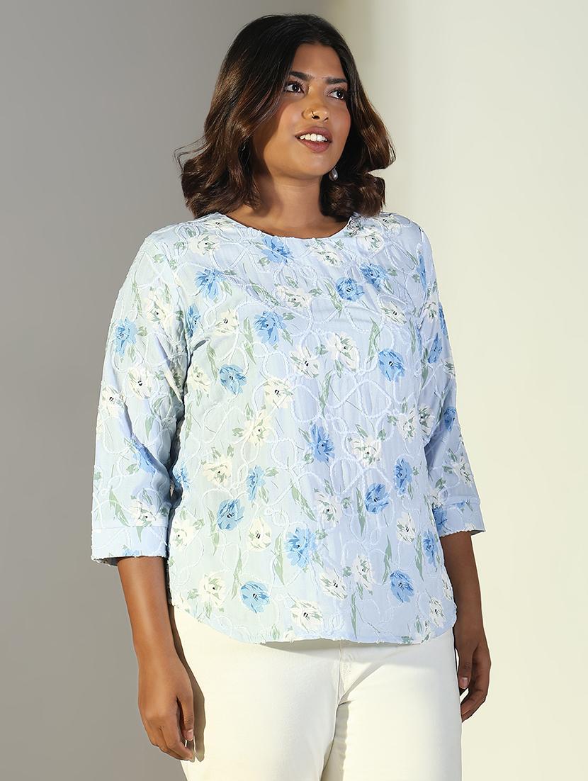 women floral printed round neck regular top - 21697019 - Standard Image - 2