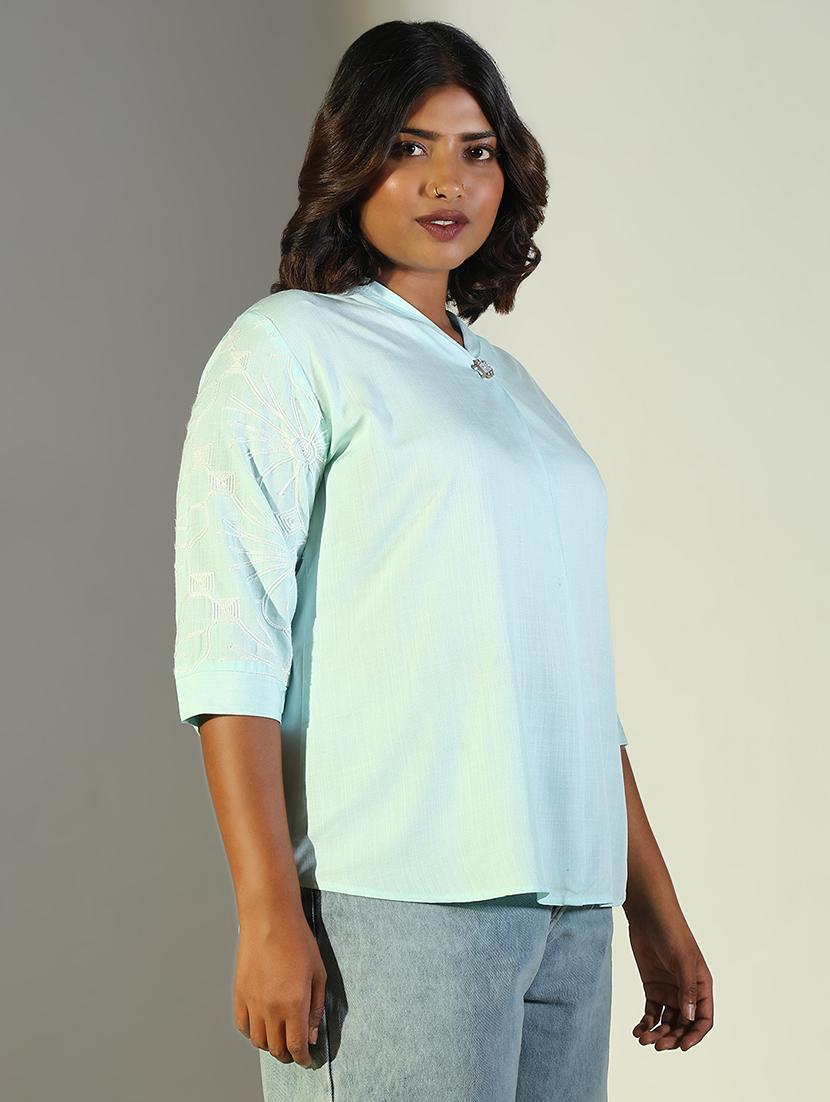 sea green cotton regular top - 21697026 - Standard Image - 2