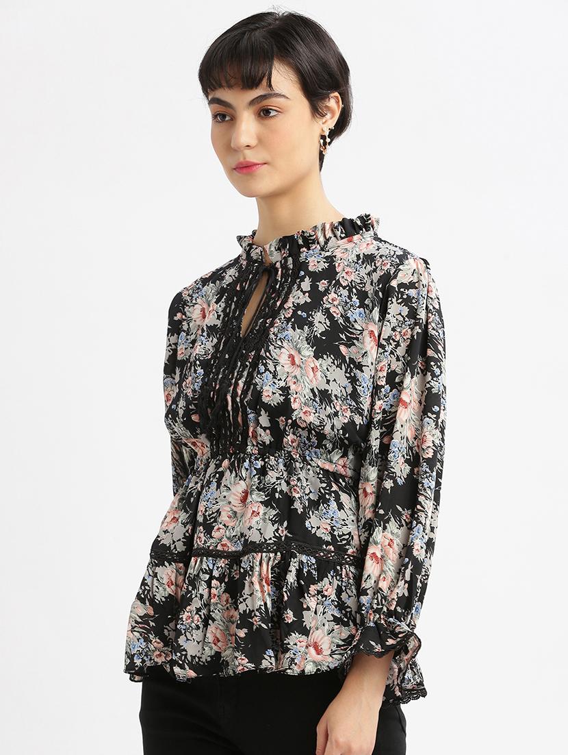 women floral printed tie-up neck peplum top - 21697033 - Standard Image - 2