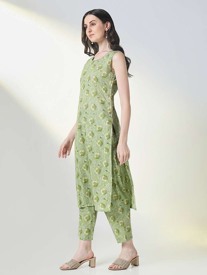 women floral printed sleeveless kurta pant set - 21697054 -  Standard Image - 2