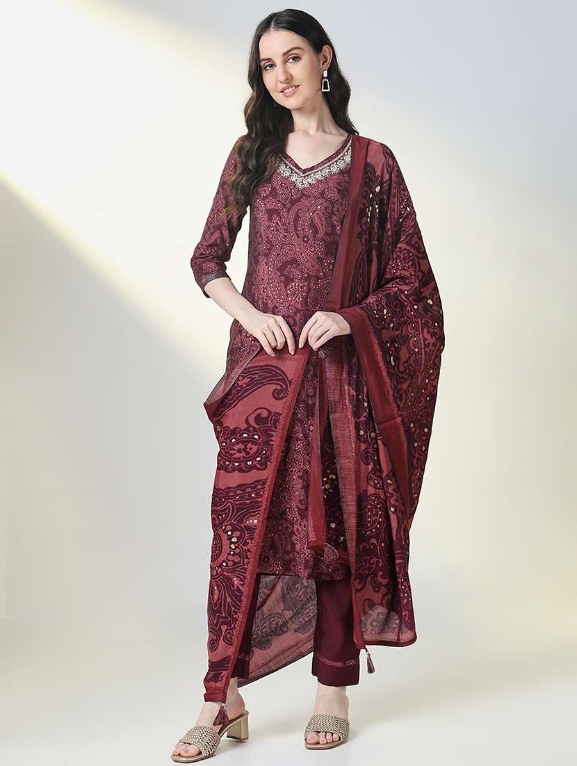 women three quarter sleeve kurta pant with dupatta set