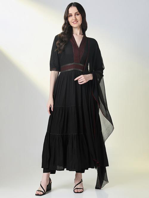 women black solid kurta pant with dupatta set - 21697074 - Standard Image - 0