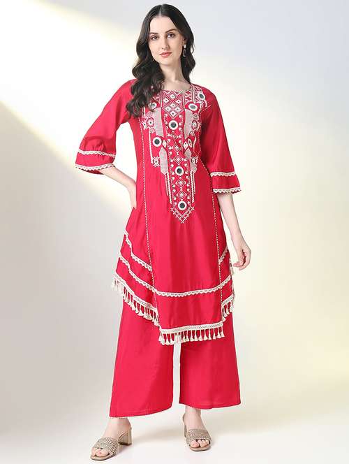 women embroidered kurta palazzo set - 21697094 -  Standard Image - 0