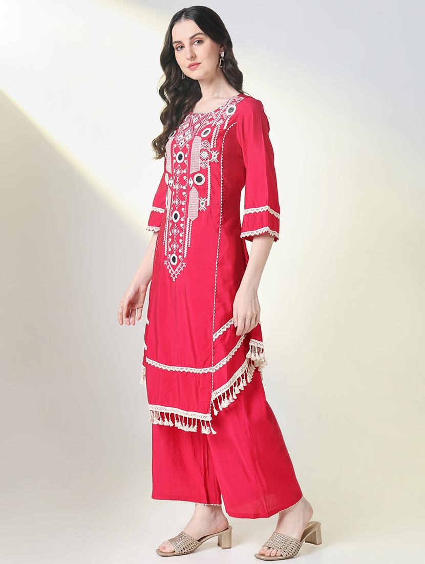 women embroidered kurta palazzo set - 21697094 - Standard Image - 2
