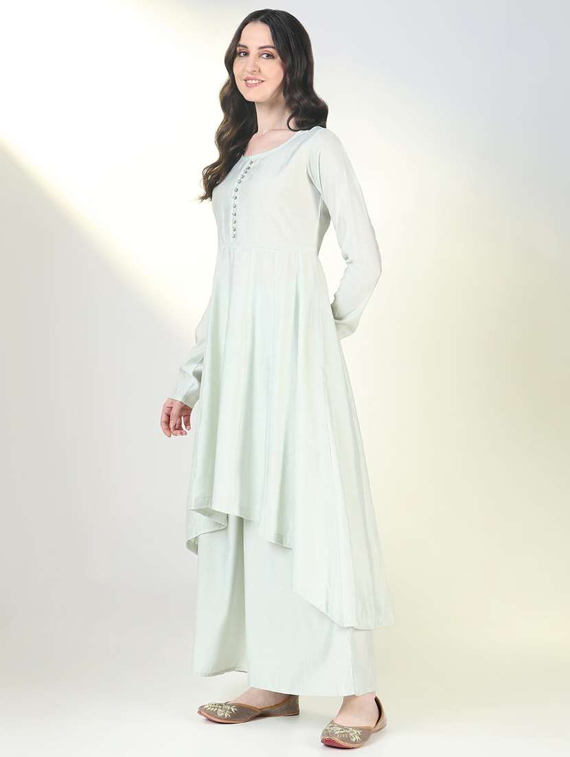 women solid long sleeve kurta palazzo set with dupatta - 21697095 -  Standard Image - 2