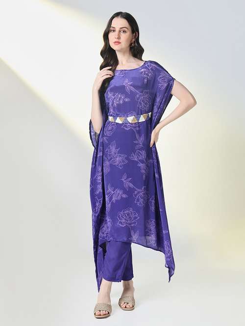 women floral printed round neck kaftan set - 21697096 -  Standard Image - 0