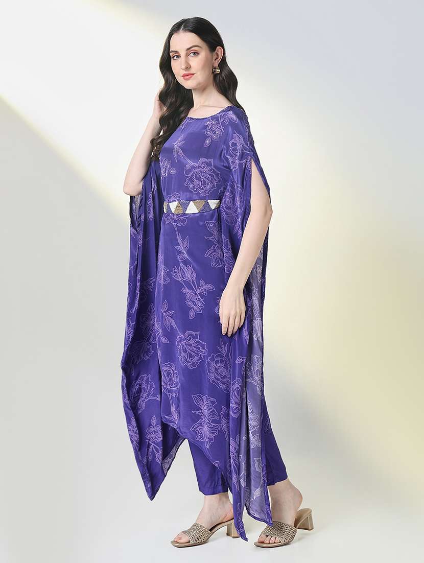 women floral printed round neck kaftan set - 21697096 - Standard Image - 2