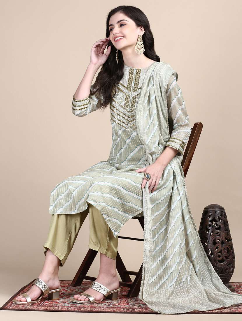 women three quarter sleeve kurta pant with dupatta set - 21697100 -  Standard Image - 2
