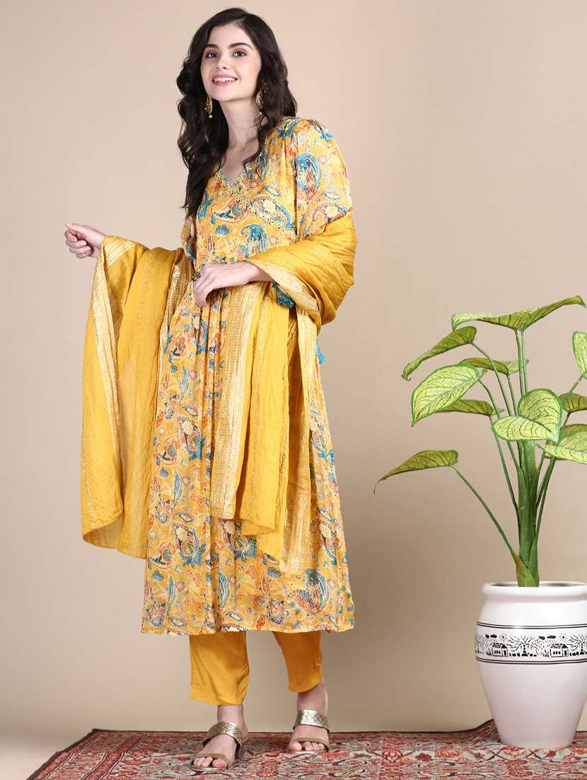 women paisley long sleeve kurta pant with dupatta set - 21697102 -  Standard Image - 2