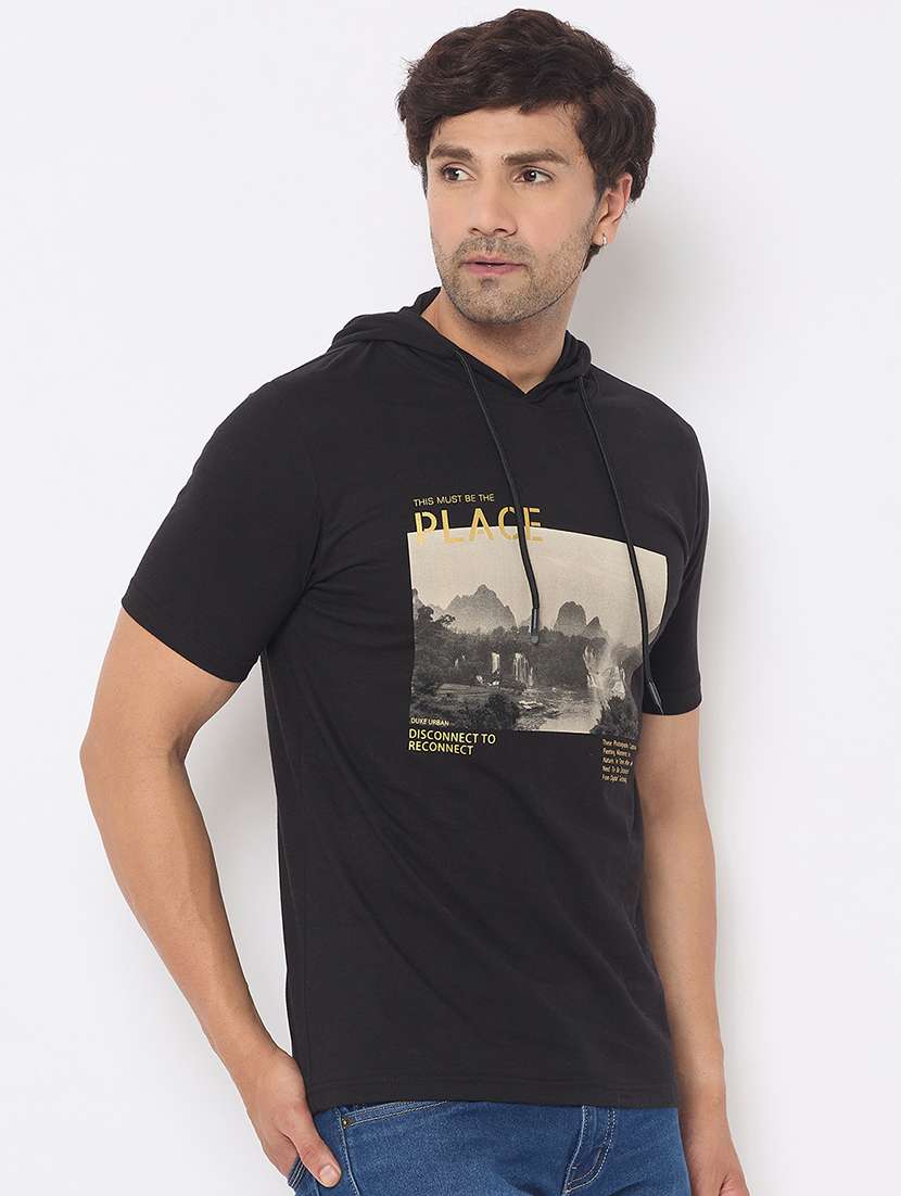men front print hooded t-shirt - 21697129 -  Standard Image - 2