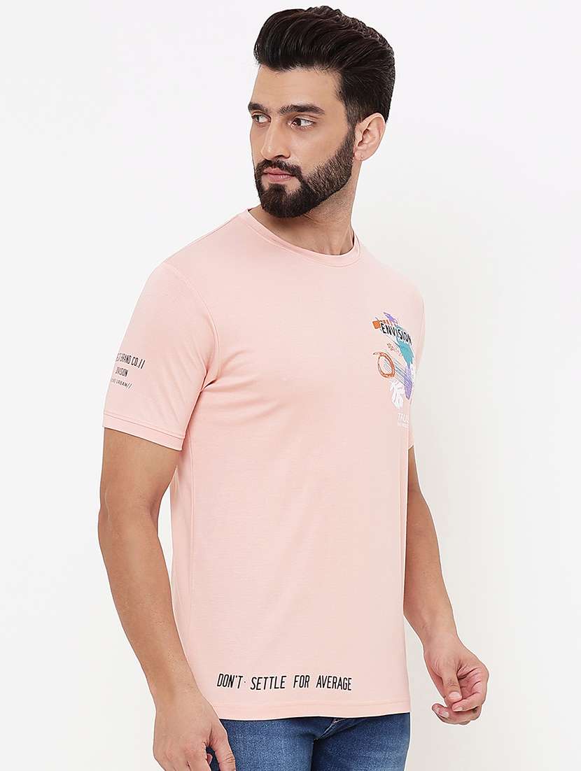 peach cotton blend front print tshirt - 21697132 -  Standard Image - 2