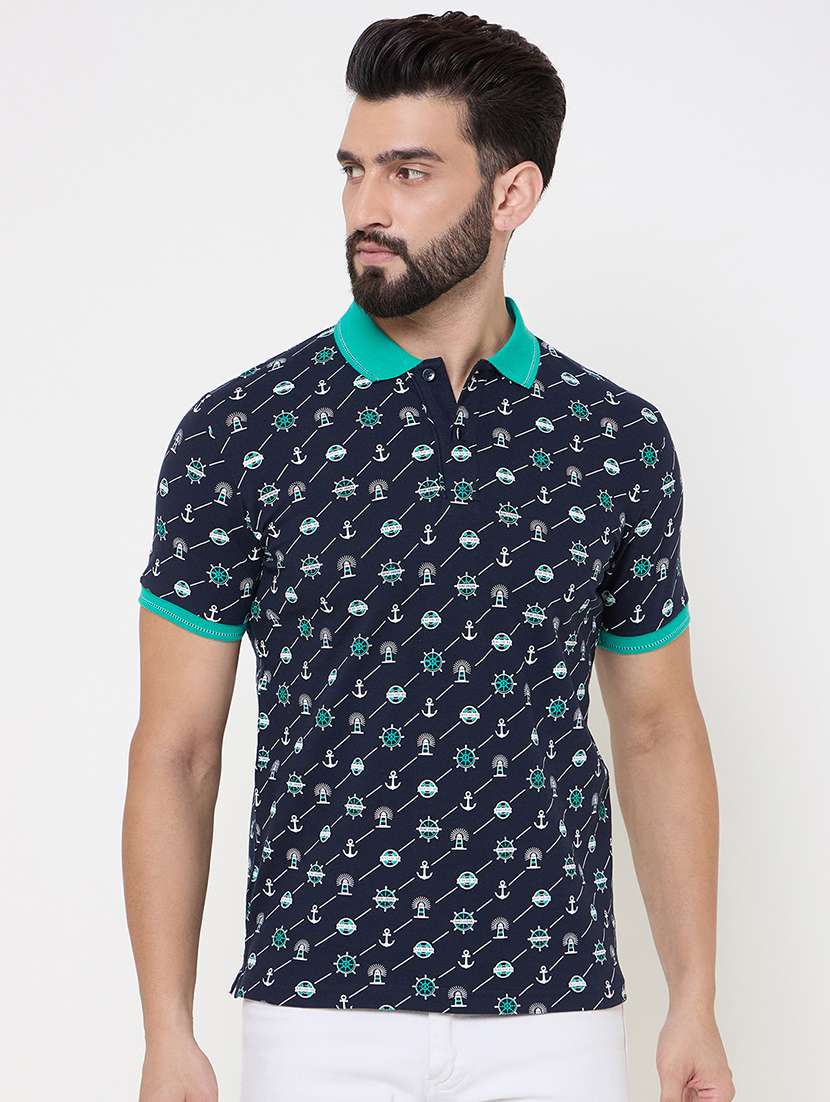 men printed short sleeve polo t-shirt