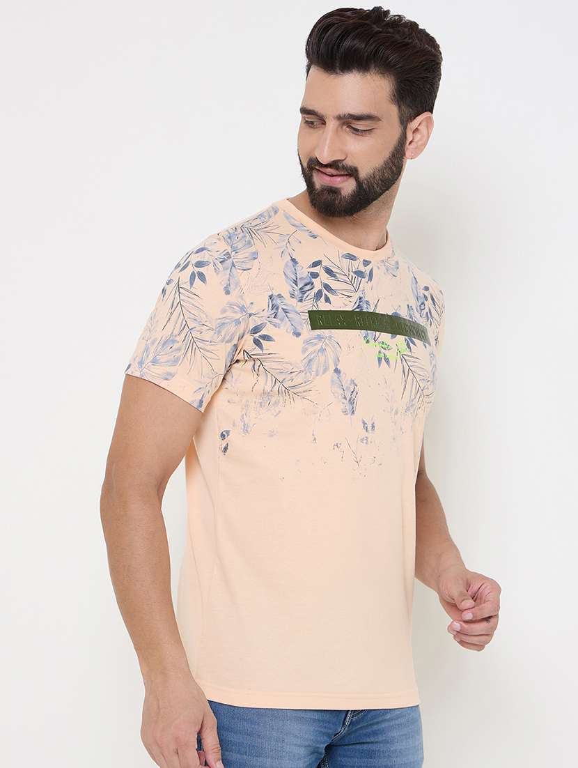 peach cotton blend front print tshirt - 21697137 -  Standard Image - 2