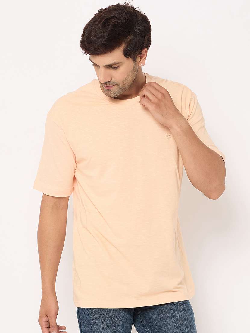 peach cotton blend plain tshirt