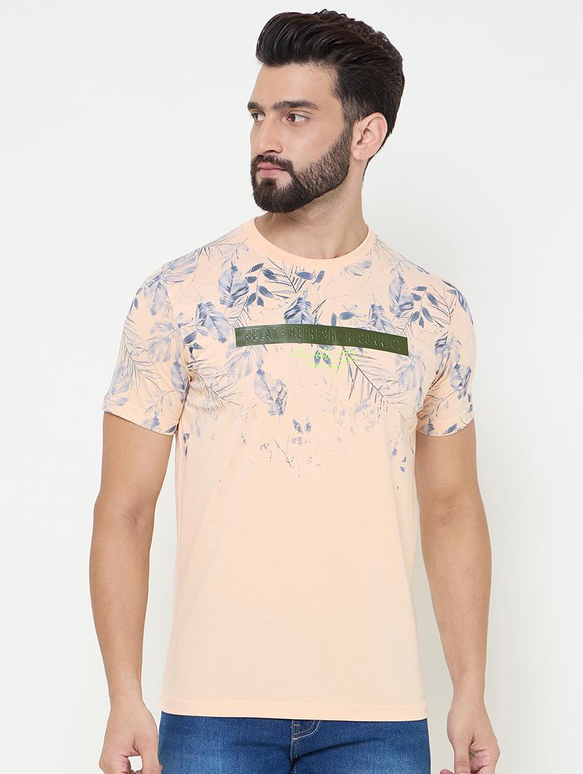 peach cotton blend front print tshirt - 21697143 -  Zoom Image - 0