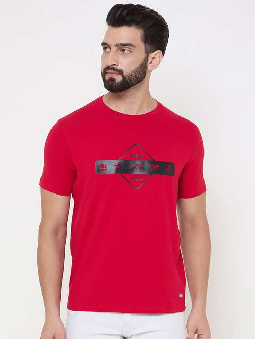 red cotton blend front print tshirt - 21697144 - Standard Image - 0