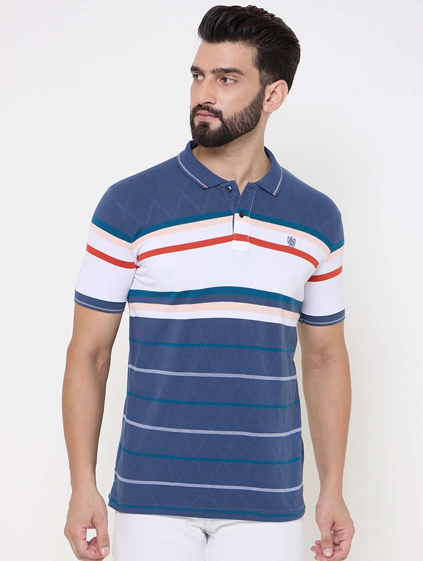 men striped short sleeve polo t-shirt