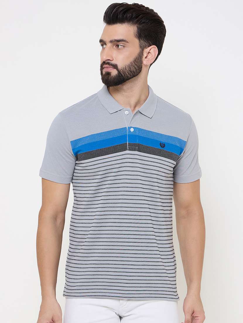 men striped short sleeve polo t-shirt