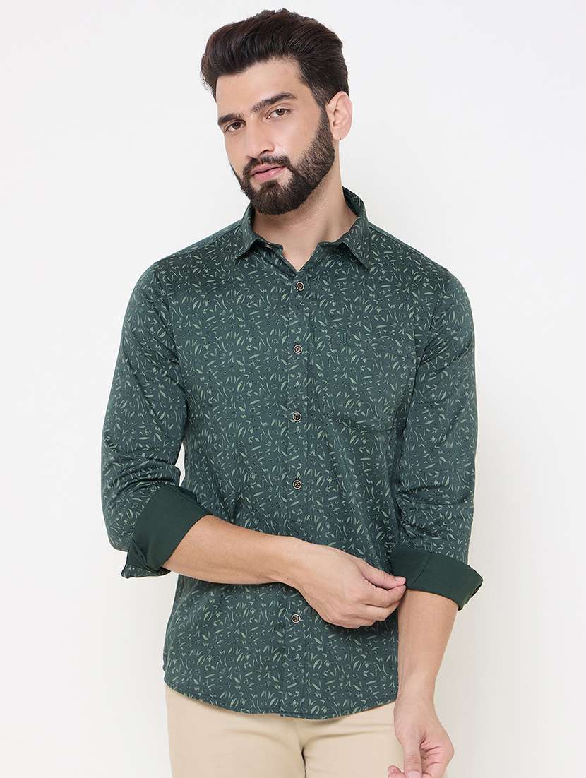men printed long sleeve casual shirt